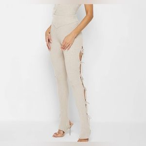 Maniere De Voir Cream Lace-Up Pants